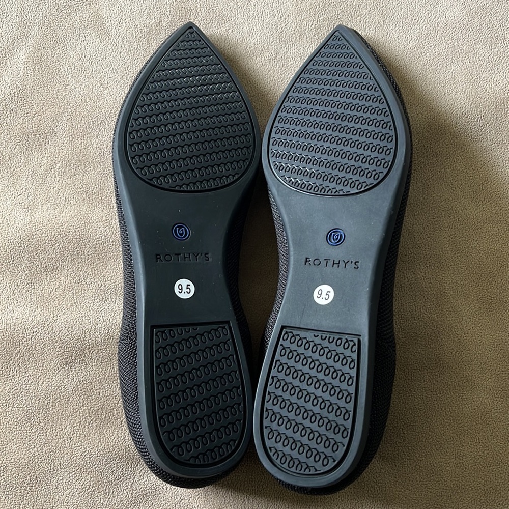 Rothy's Black Pointed Toe Flats with Blue Trim - Picture 10 of 10